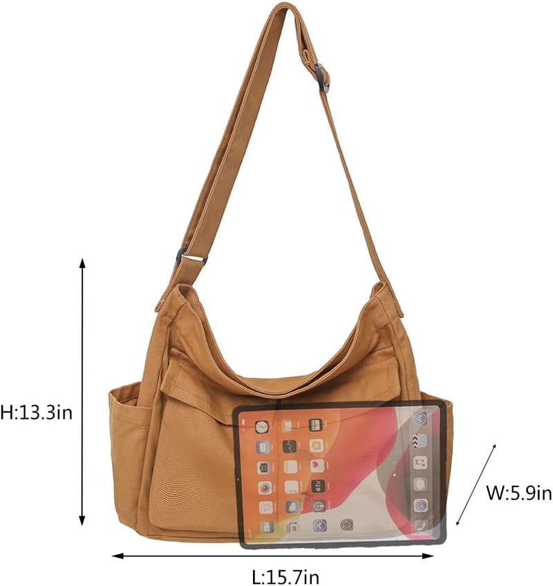PRAGARI Canvas Crossbody Bag Messenger Cute Bag with Pins and Pendant for Women Girls Casual Shoulder Aesthetic School bag - Image 4